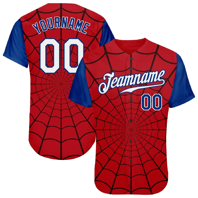 Baseball Jersey with Breathable Fabric-Custom Red White-Royal 3D Pattern Design Spider Web Authentic Baseball Jersey