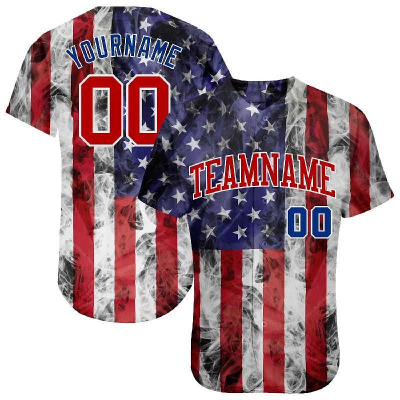 Baseball Jersey for Fundraising Events-Custom White Red-Royal 3D American Flag Fashion Authentic Baseball Jersey