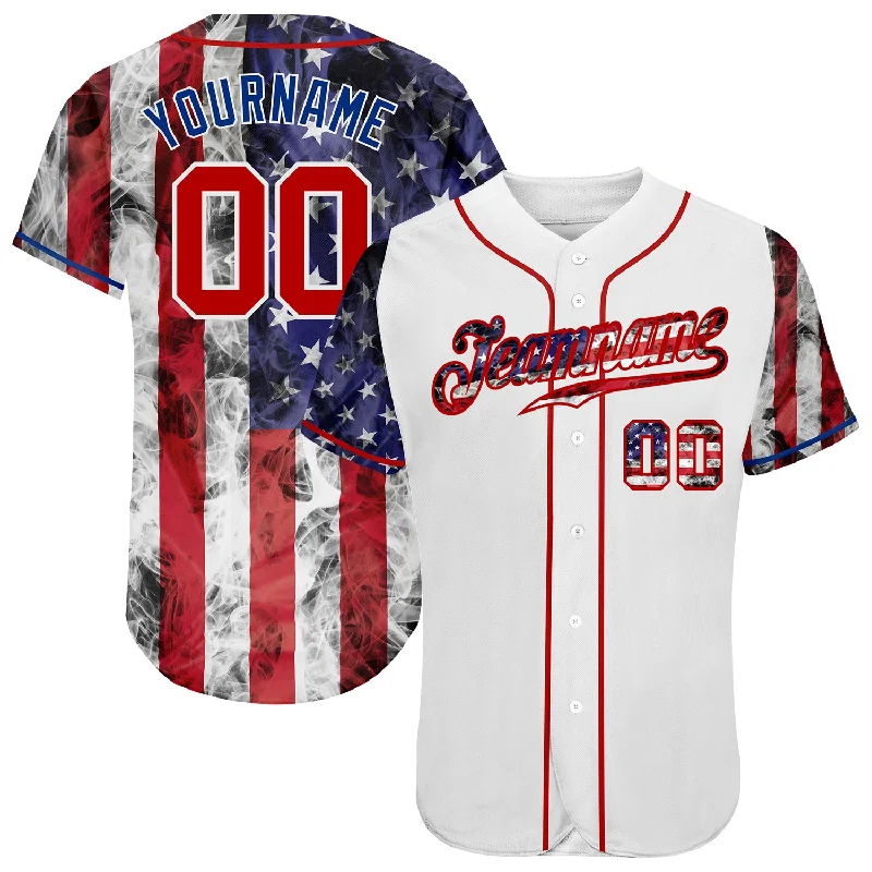 Best Custom Baseball Jersey-Custom White Red-Royal 3D American Flag Authentic Baseball Jersey