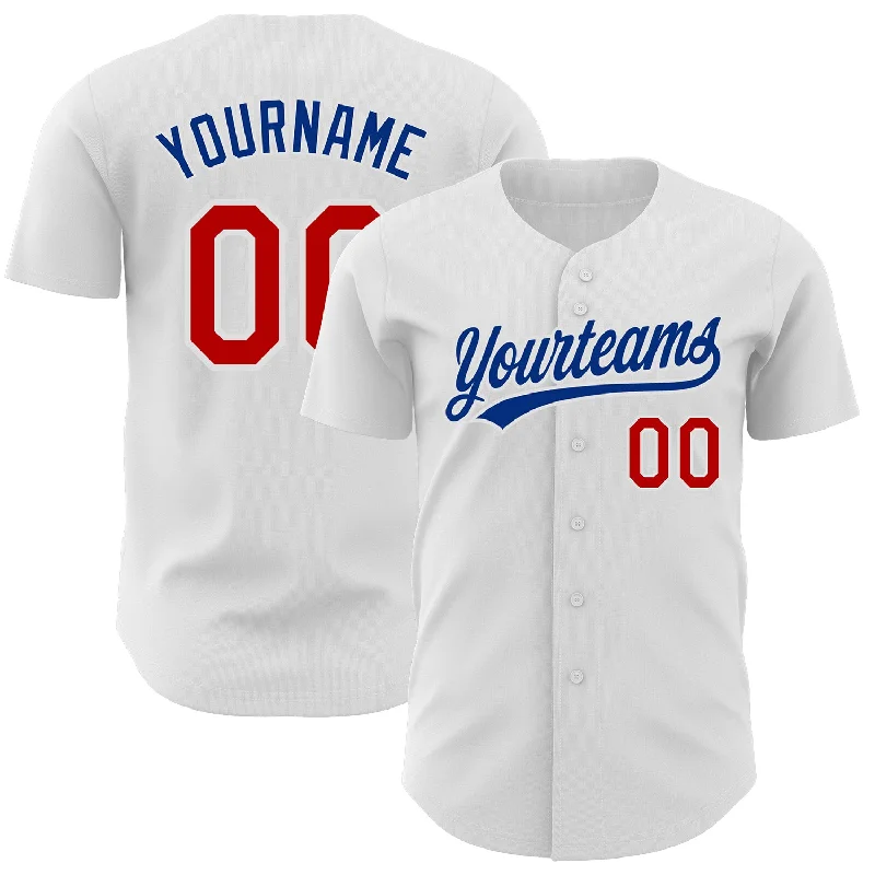 Baseball Jersey with Cool Design-Custom White Red-Royal Authentic Baseball Jersey