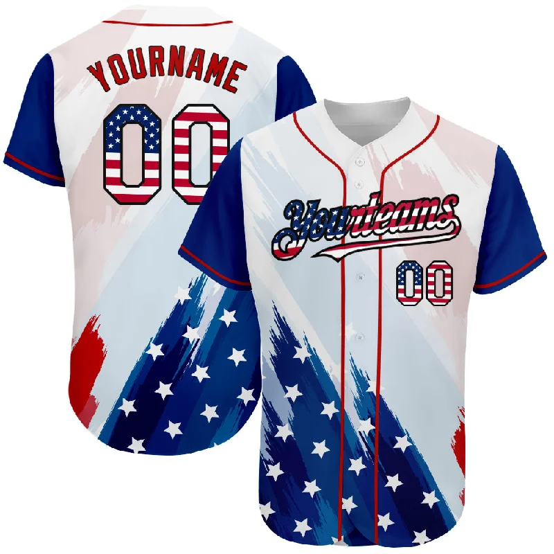 Baseball Jersey with Eye-catching Design-Custom White USA Flag Royal Red-Black 3D American Flag Fashion Authentic Baseball Jersey