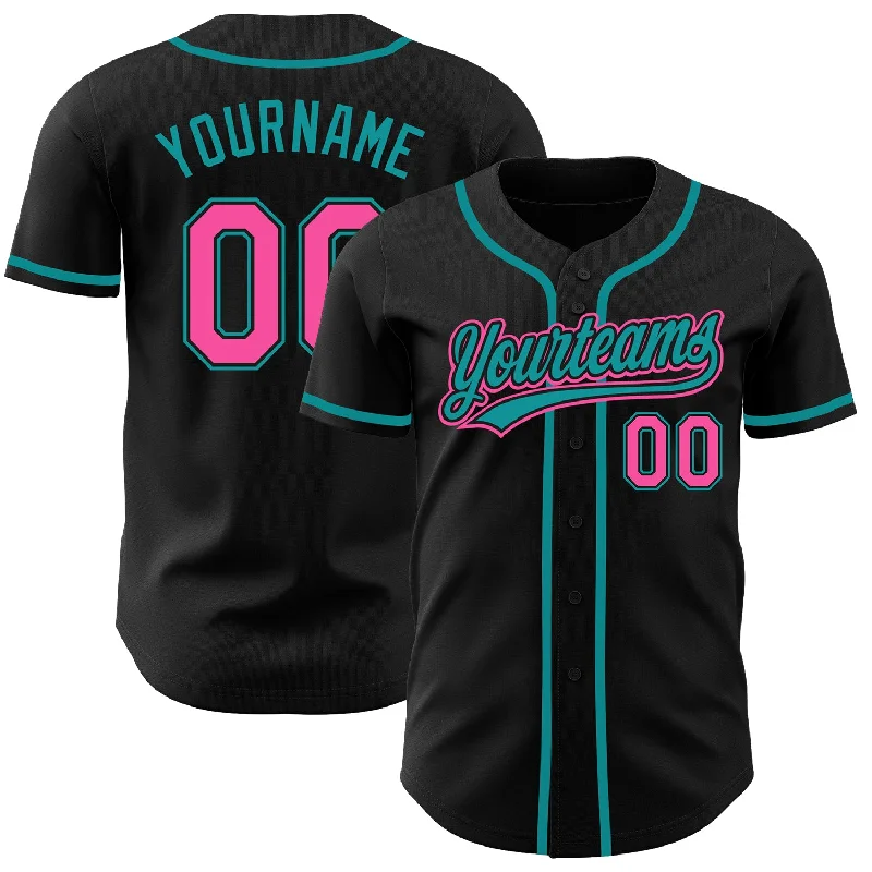 Custom Baseball Jersey for Special Occasions-Custom Black Pink-Teal Authentic Baseball Jersey