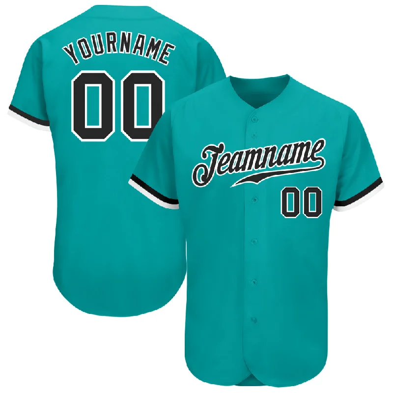 Baseball Jersey with Player Name-Custom Aqua Black-White Authentic Baseball Jersey