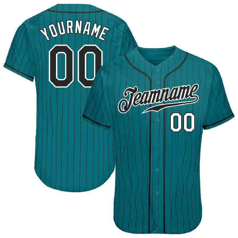 Custom Baseball Jersey with Player Details-Custom Teal Black Pinstripe Black-White Authentic Baseball Jersey