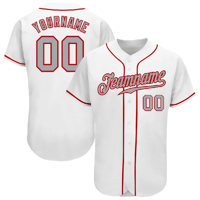 Baseball Jersey with Custom Logo-Custom White Gray-Red Authentic Baseball Jersey