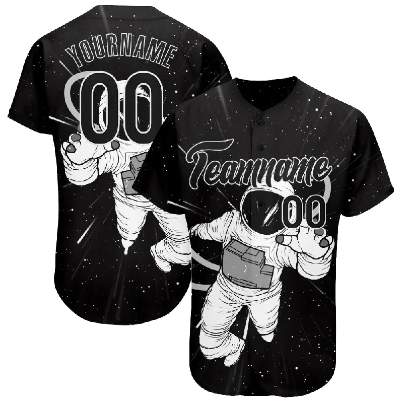 High-End Baseball Jersey-Custom Black Black-White 3D Pattern Design Astronaut Authentic Baseball Jersey