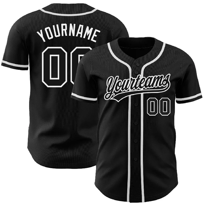 Baseball Jersey with Team Name Embroidery-Custom Black Black-White Authentic Baseball Jersey