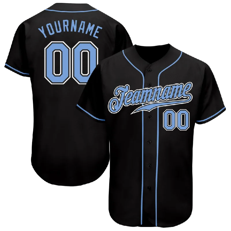 Custom Youth Baseball Jersey-Custom Black Light Blue-White Authentic Baseball Jersey