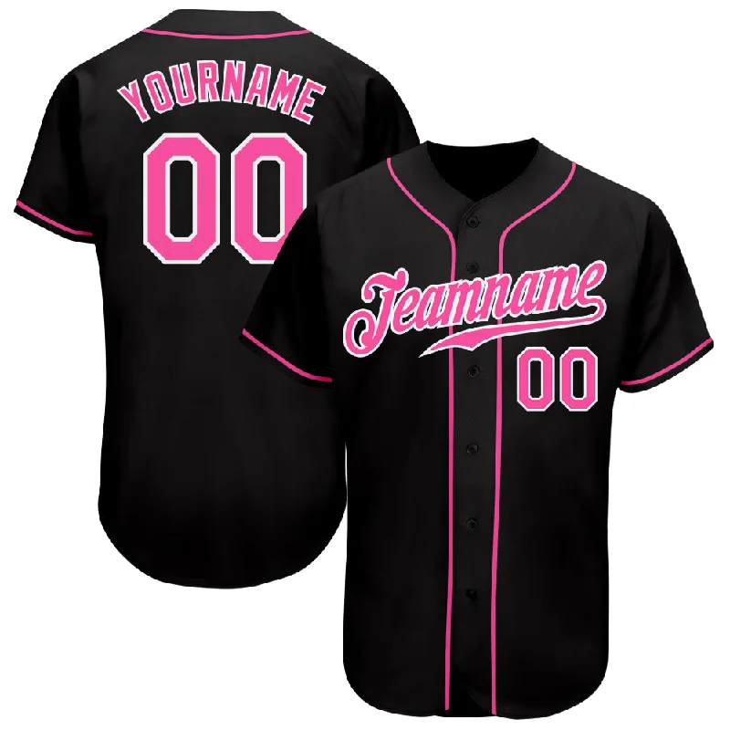 Baseball Jersey with Classic Fit-Custom Black Pink-White Authentic Baseball Jersey