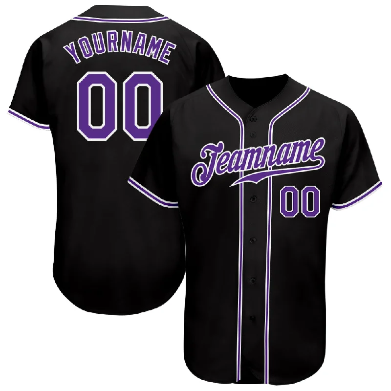 Baseball Jersey with Team Number-Custom Black Purple-White Authentic Baseball Jersey