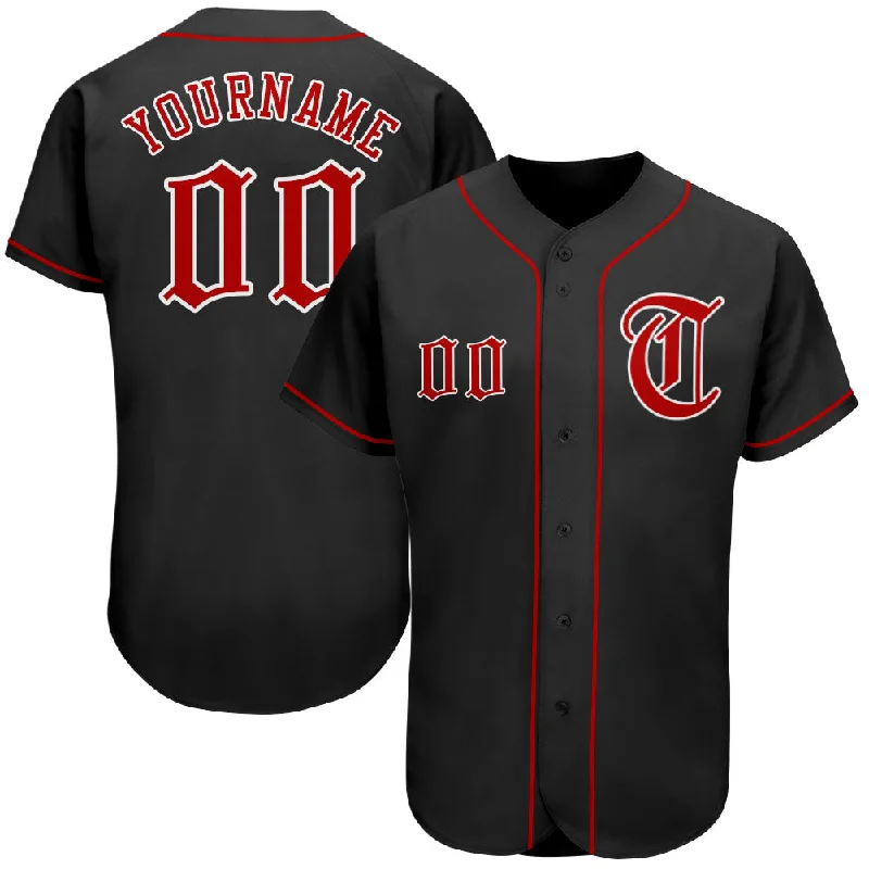 Baseball Jersey for Adult Teams-Custom Black Red-White Authentic Baseball Jersey