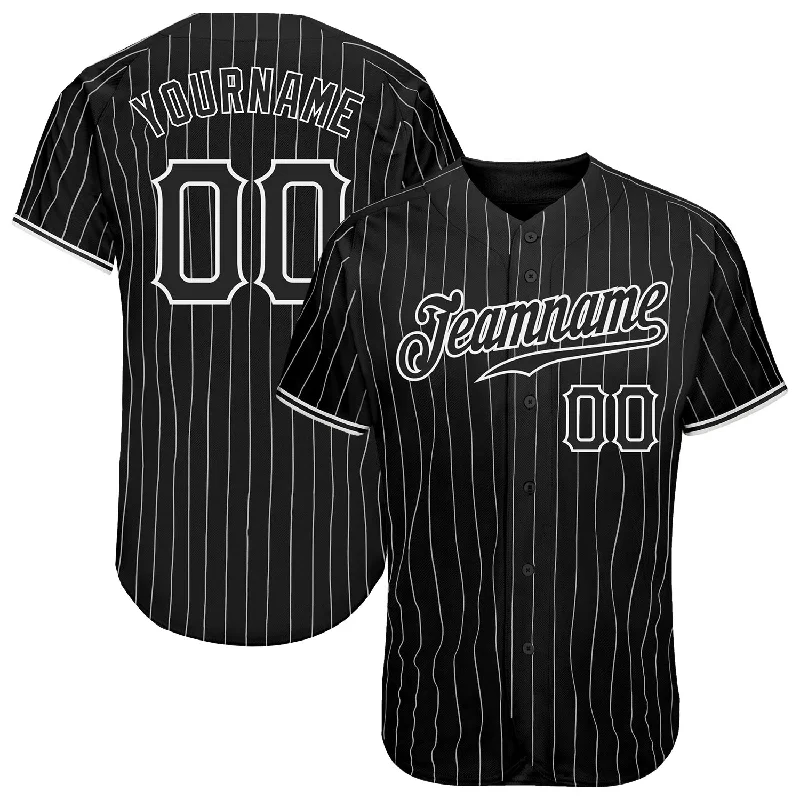 Baseball Jersey for Practice Games-Custom Black White Pinstripe Black-White Authentic Baseball Jersey