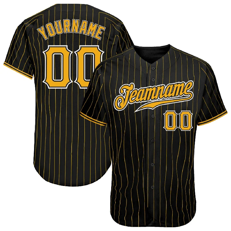 Baseball Jersey for Professional Baseball-Custom Black Gold Pinstripe Gold-White Authentic Baseball Jersey