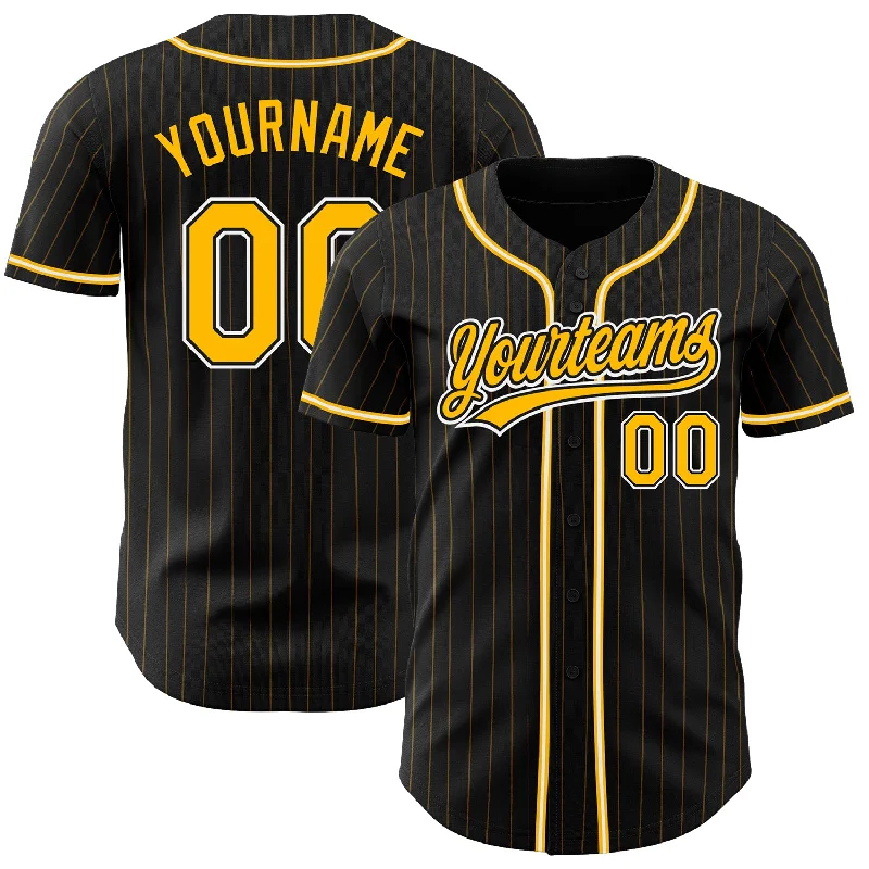 Baseball Jersey for Amateur Teams-Custom Black Gold Pinstripe Gold-White Authentic Baseball Jersey