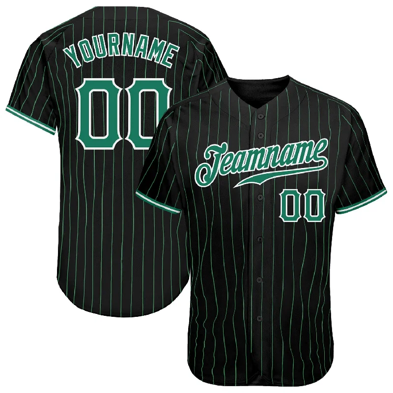 Baseball Jersey for Baseball Fans Club-Custom Black Kelly Green Pinstripe Kelly Green-White Authentic Baseball Jersey