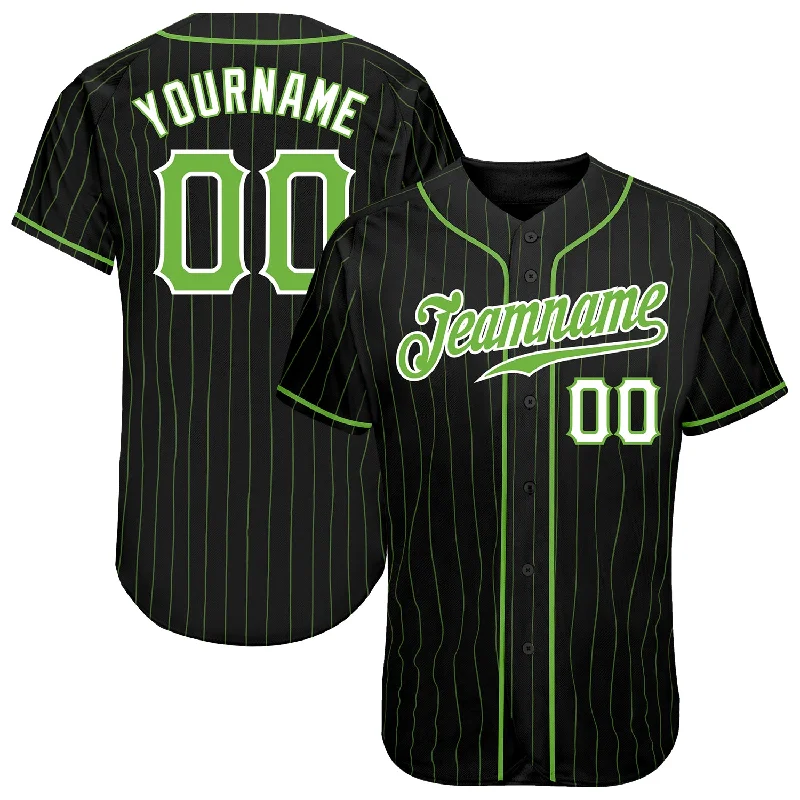 Baseball Jersey with Player Name-Custom Black Neon Green Pinstripe Neon Green-White Authentic Baseball Jersey