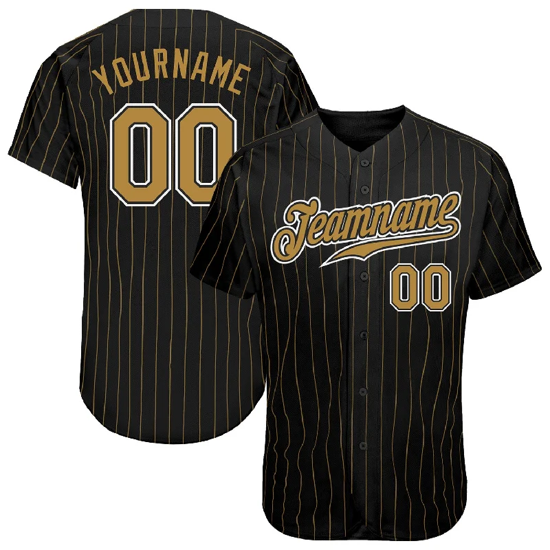 Baseball Jersey with Team Apparel-Custom Black Old Gold Pinstripe Old Gold-White Authentic Baseball Jersey