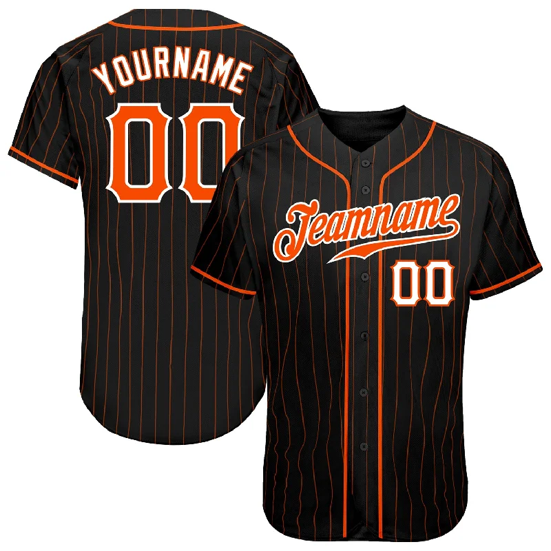 Baseball Jersey with Custom Sleeve Design-Custom Black Orange Pinstripe Orange-White Authentic Baseball Jersey