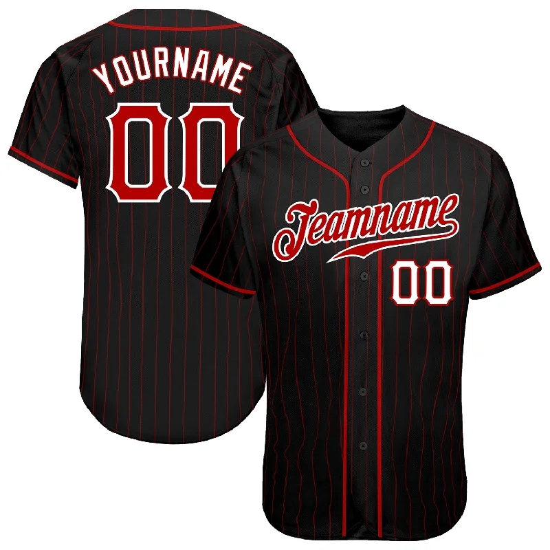 High Quality Baseball Jersey-Custom Black Red Pinstripe Red-White Authentic Baseball Jersey