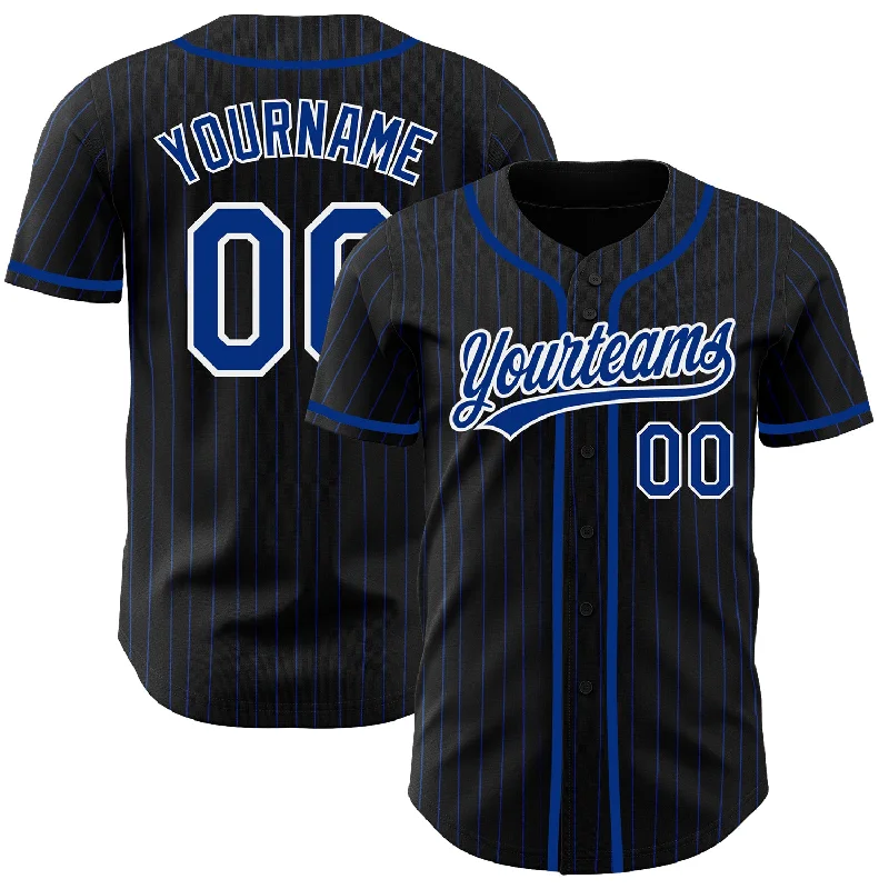 Custom Baseball Jersey-Custom Black Royal Pinstripe Royal-White Authentic Baseball Jersey