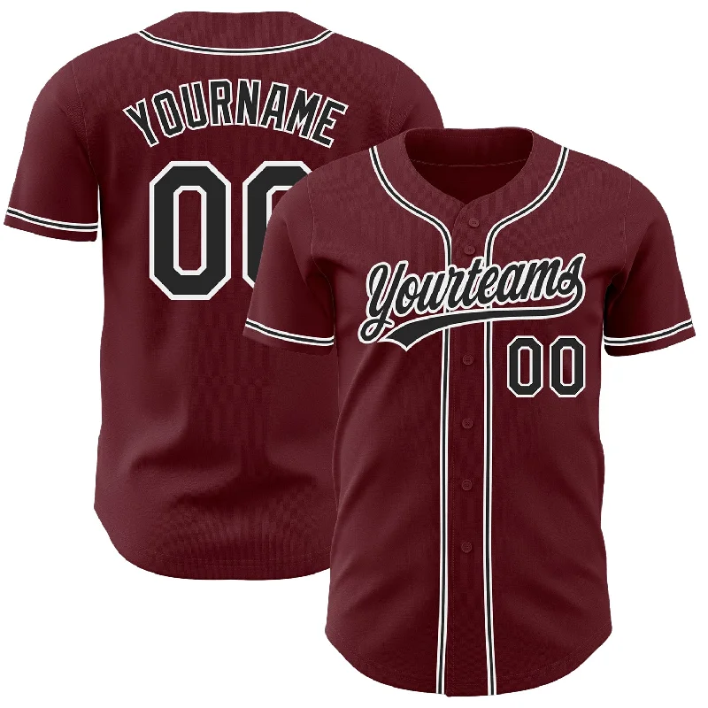 Baseball Jersey with Team Name Embroidery-Custom Burgundy Black-White Authentic Baseball Jersey