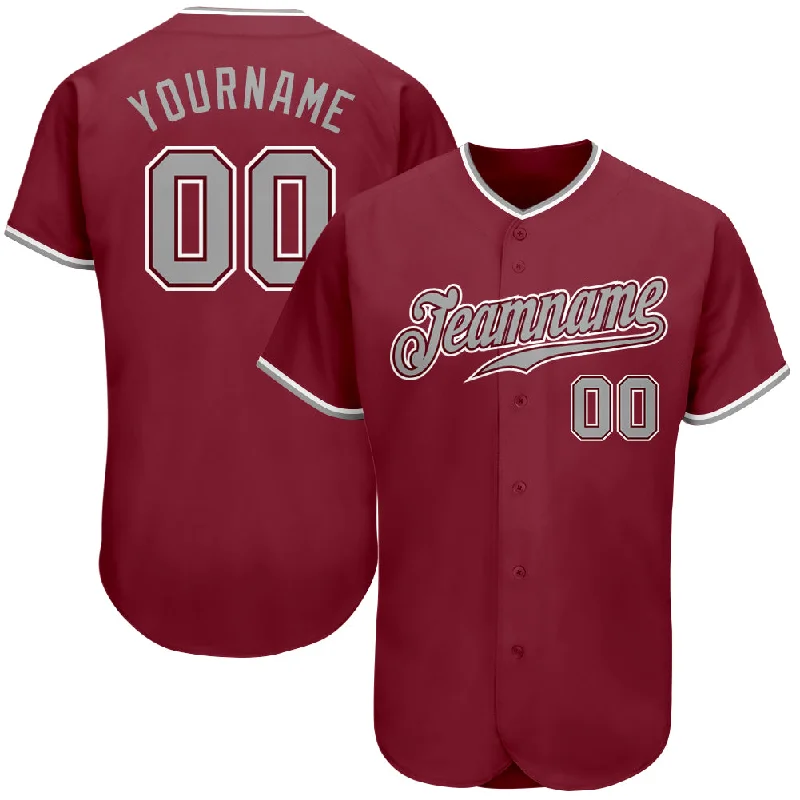 Baseball Jersey for League Championship-Custom Crimson Gray-White Authentic Baseball Jersey