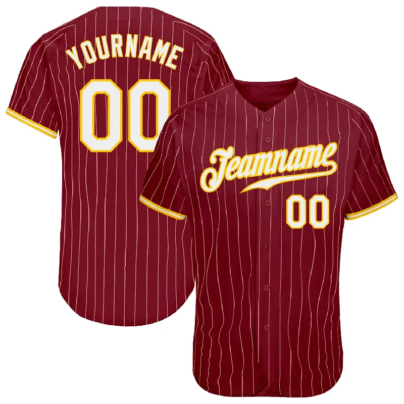 Baseball Jersey for School Sports-Custom Crimson Cream Pinstripe Gold-White Authentic Baseball Jersey