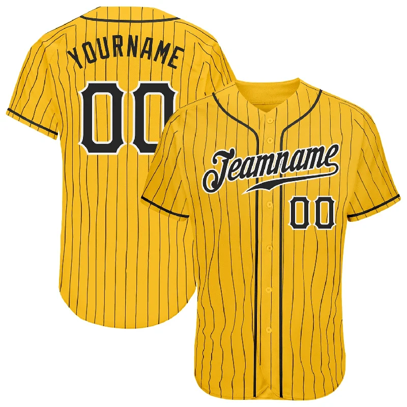 Baseball Jersey with Stretch Fabric-Custom Yellow Black Pinstripe Black-White Authentic Baseball Jersey