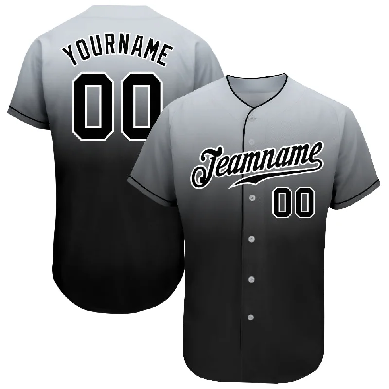 Custom Baseball Jersey with Logo Design-Custom Gray Black-White Authentic Fade Fashion Baseball Jersey