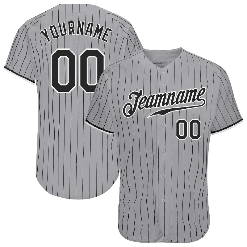 Custom Baseball Jersey with Number-Custom Gray Black Pinstripe Black-White Authentic Baseball Jersey