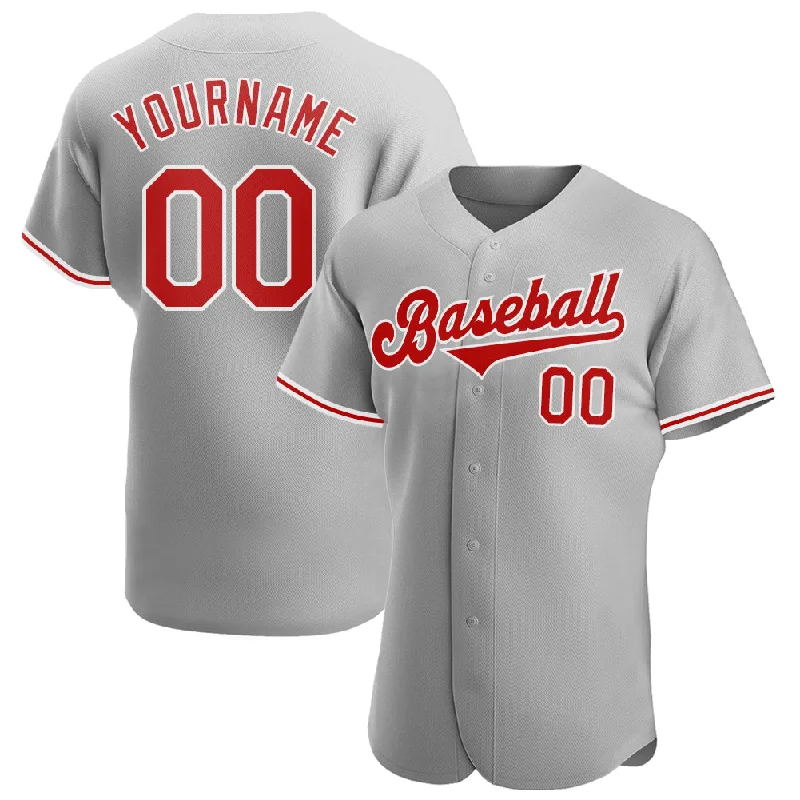 Baseball Jersey with Stretch Fabric-Custom Gray Red-White Authentic Baseball Jersey