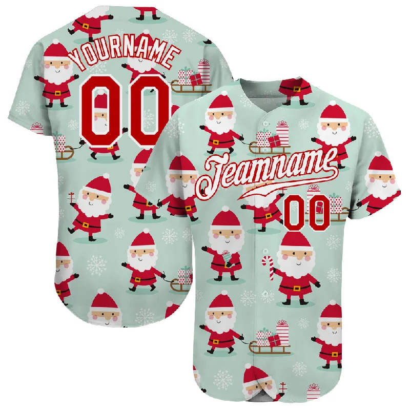 Baseball Jersey for Amateur Teams-Custom Green Red-White Christmas 3D Authentic Baseball Jersey