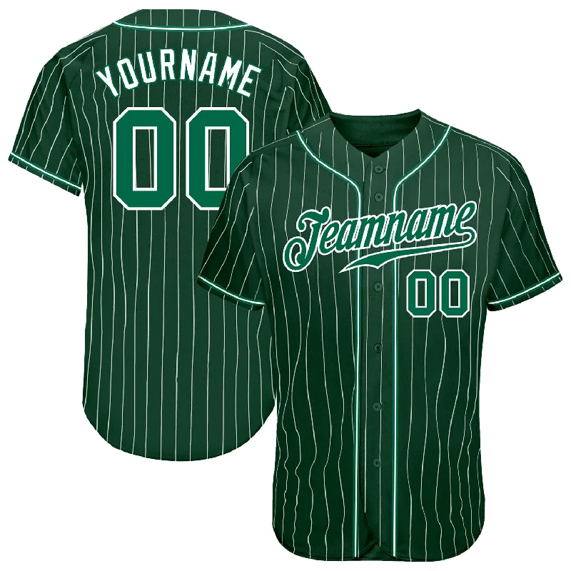 Baseball Jersey with Unique Graphics-Custom Green White Pinstripe Kelly Green-White Authentic Baseball Jersey