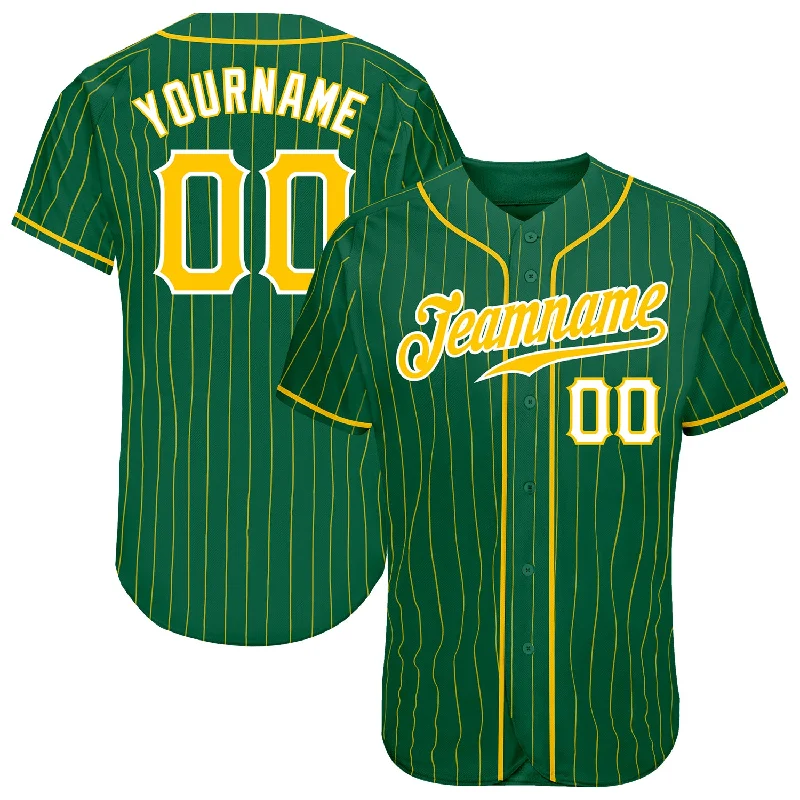 Baseball Jersey with Dynamic Fit-Custom Kelly Green Gold Pinstripe Gold-White Authentic Baseball Jersey