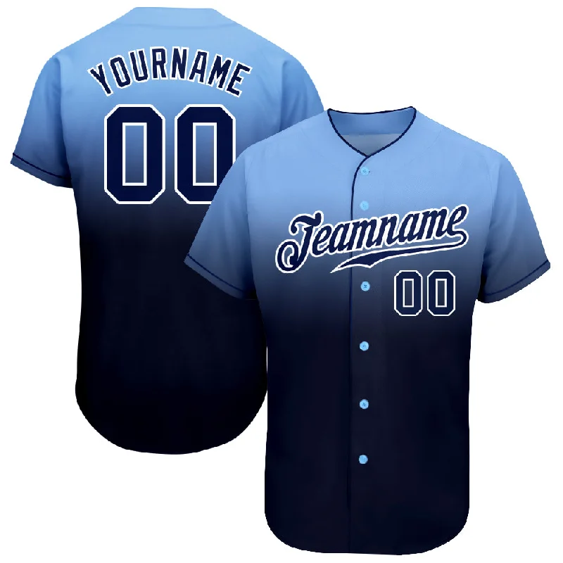 Authentic Baseball Jersey-Custom Light Blue Navy-White Authentic Fade Fashion Baseball Jersey