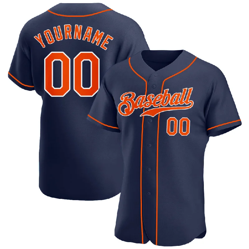 Baseball Jersey for Adult-Custom Navy Orange-White Authentic Baseball Jersey