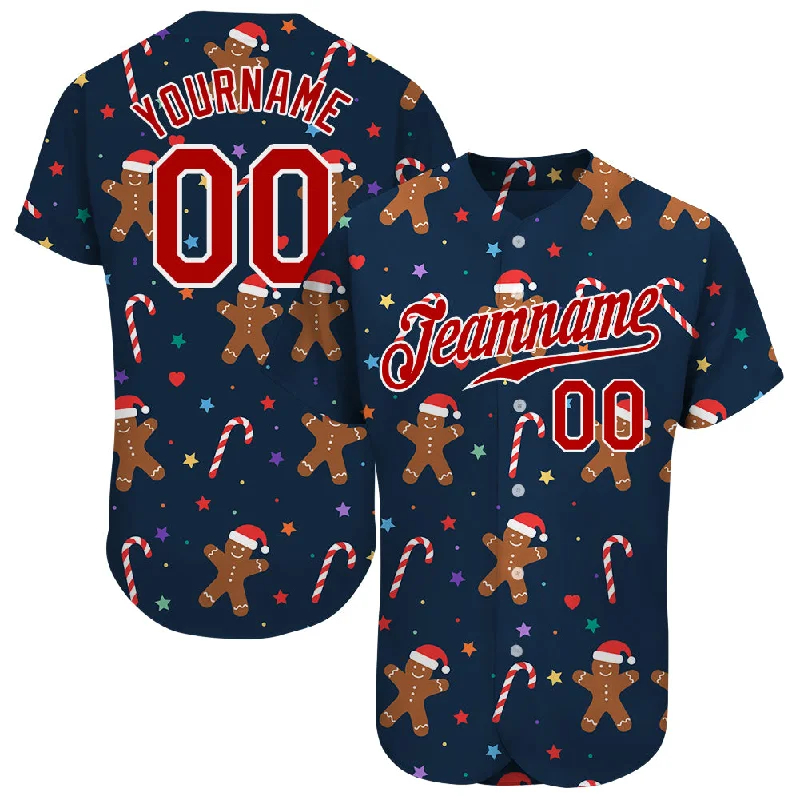 Baseball Jersey with Bold Stripes-Custom Navy Red-White Christmas 3D Authentic Baseball Jersey