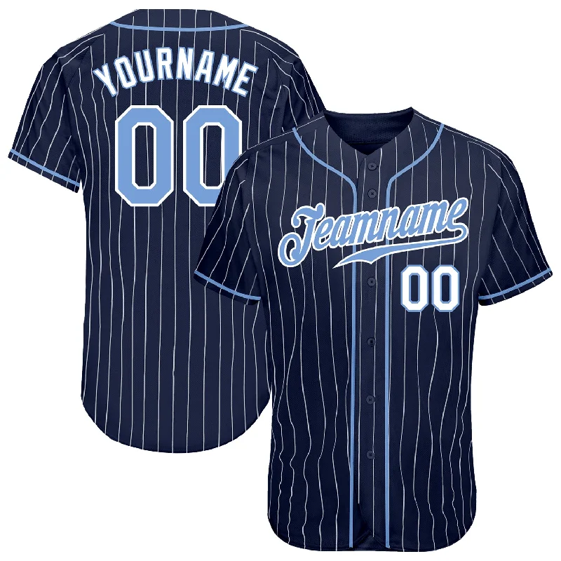 Baseball Jersey for Sports Merchandising-Custom Navy White Pinstripe Light Blue-White Authentic Baseball Jersey