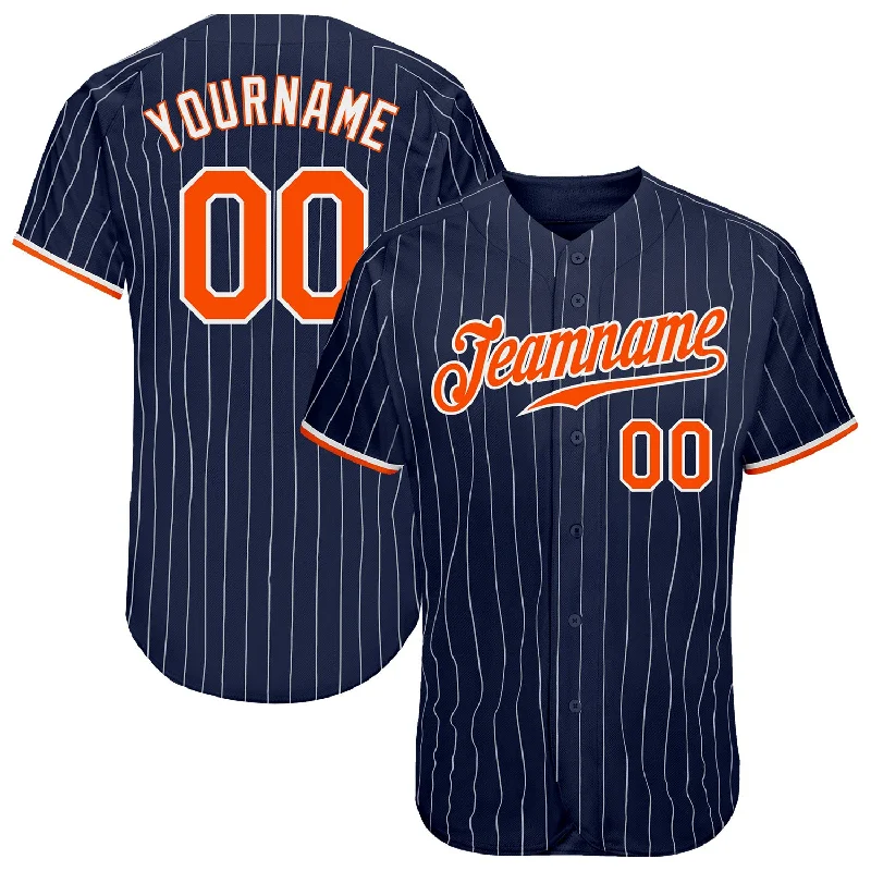 Baseball Jersey with Team Spirit-Custom Navy White Pinstripe Orange-White Authentic Baseball Jersey