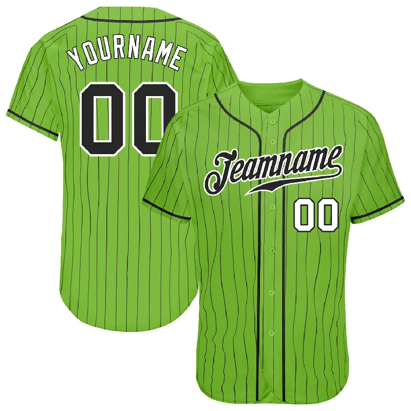 Baseball Jersey for Home Uniforms-Custom Neon Green Black Pinstripe Black-White Authentic Baseball Jersey