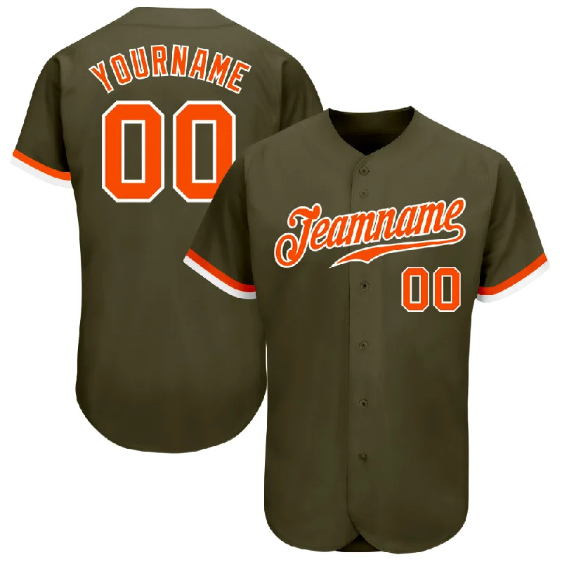 Baseball Jersey for College Teams-Custom Olive Orange-White Authentic Salute To Service Baseball Jersey