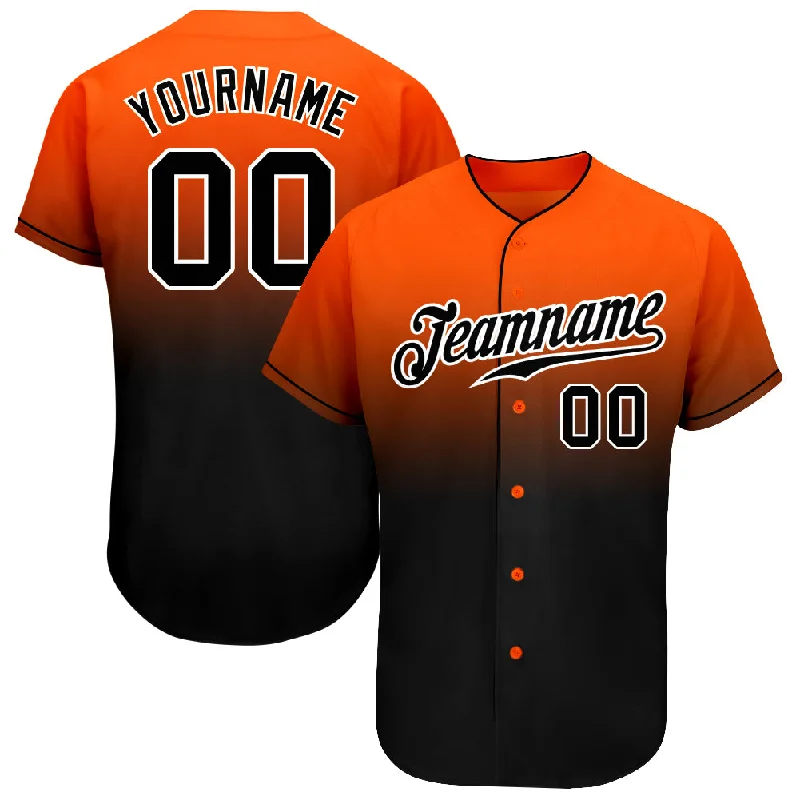 Baseball Jersey for Baseball Championships-Custom Orange Black-White Authentic Fade Fashion Baseball Jersey