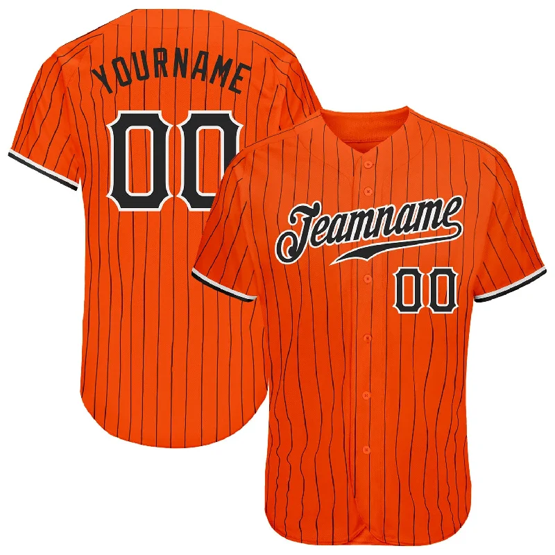 Baseball Jersey for Winter Games-Custom Orange Black Pinstripe Black-White Authentic Baseball Jersey