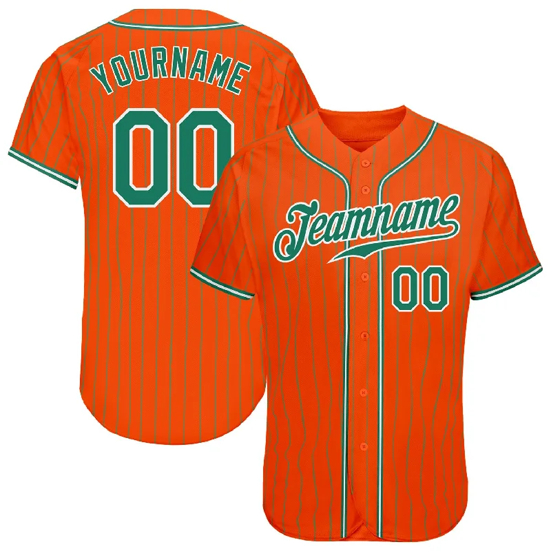 Personalized Baseball Jersey for Kids-Custom Orange Kelly Green Pinstripe Kelly Green-White Authentic Baseball Jersey