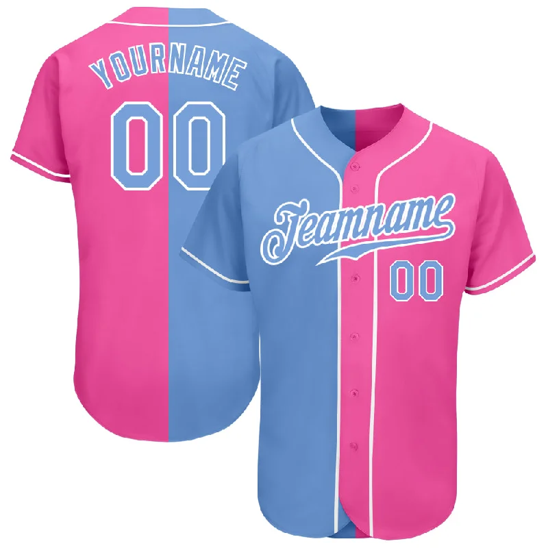 Baseball Jersey for Customized Logo-Custom Pink Light Blue-White Authentic Split Fashion Baseball Jersey