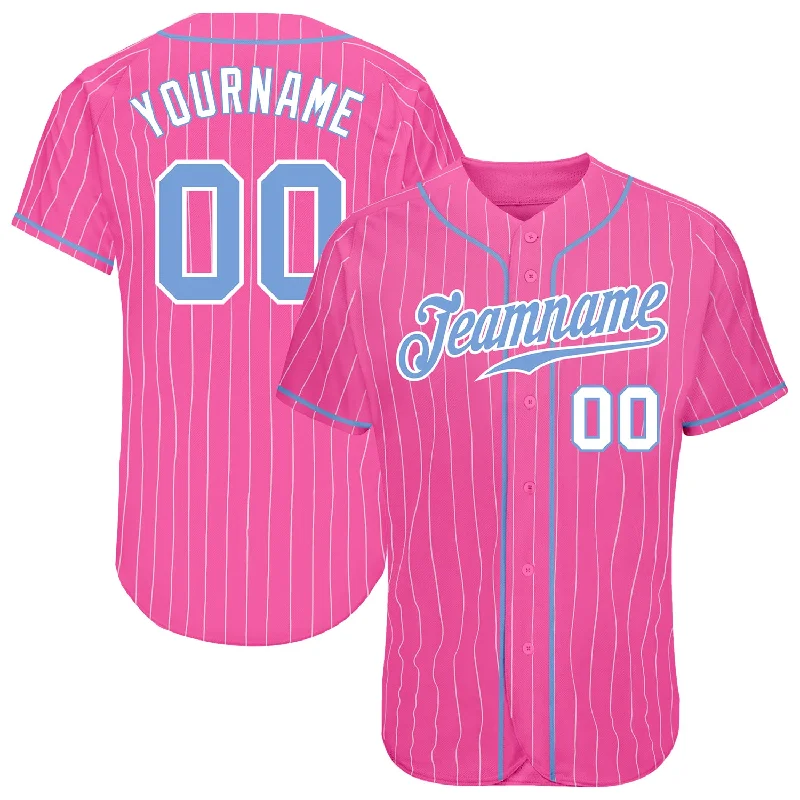 Baseball Jersey with Cool Color Scheme-Custom Pink White Pinstripe Light Blue-White Authentic Baseball Jersey