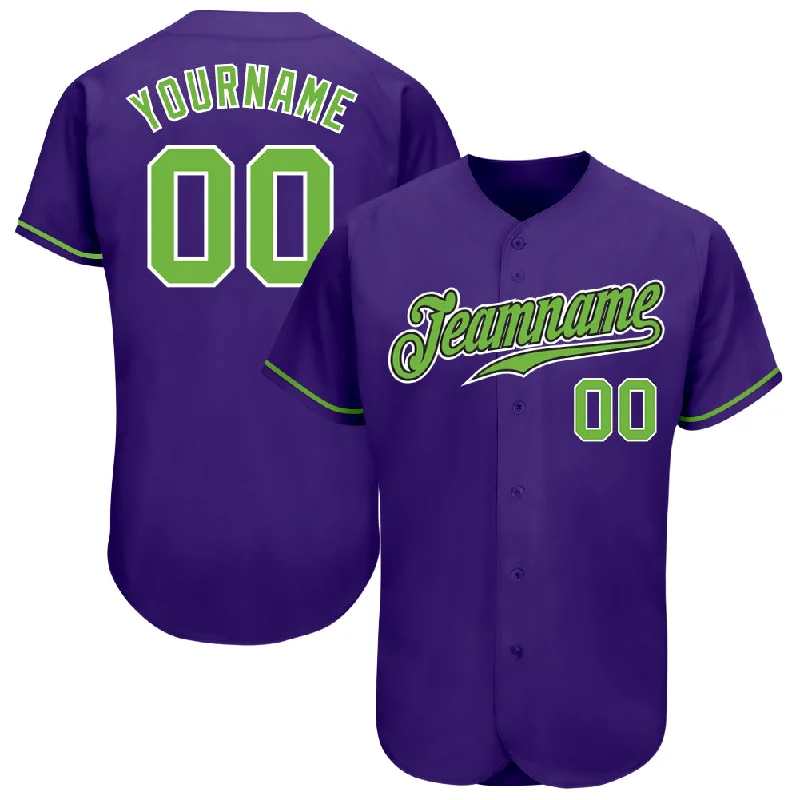 Custom Baseball Jersey with Mesh Panels-Custom Purple Neon Green-White Authentic Baseball Jersey