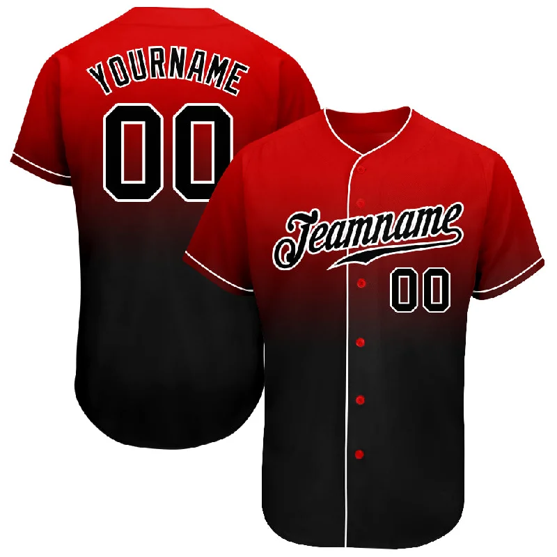 Custom Baseball Jersey for Teams and Fans-Custom Red Black-White Authentic Fade Fashion Baseball Jersey