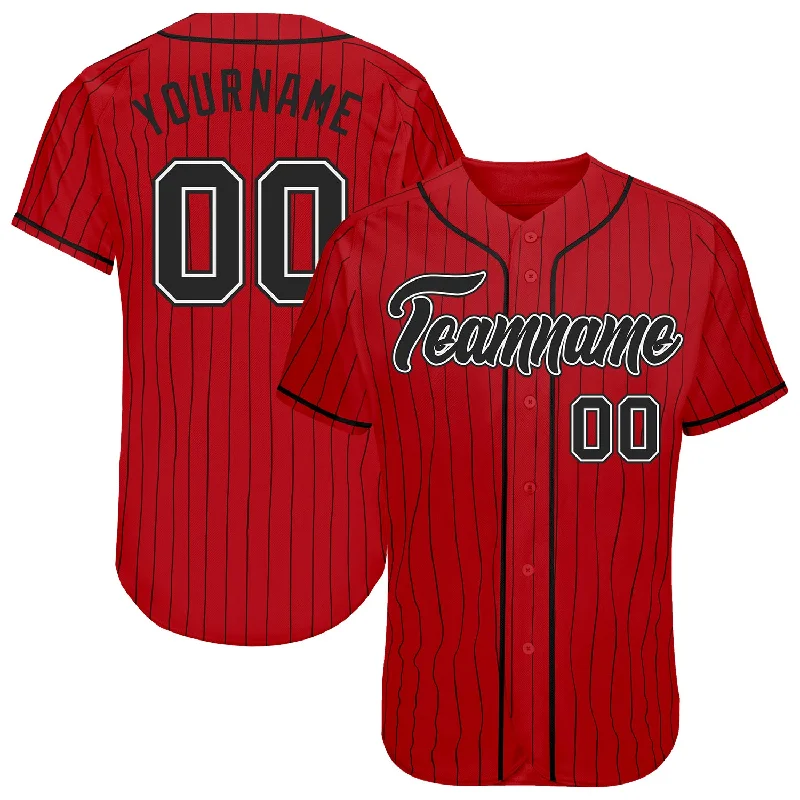 Professional Team Baseball Jersey-Custom Red Black Pinstripe Black-White Authentic Baseball Jersey