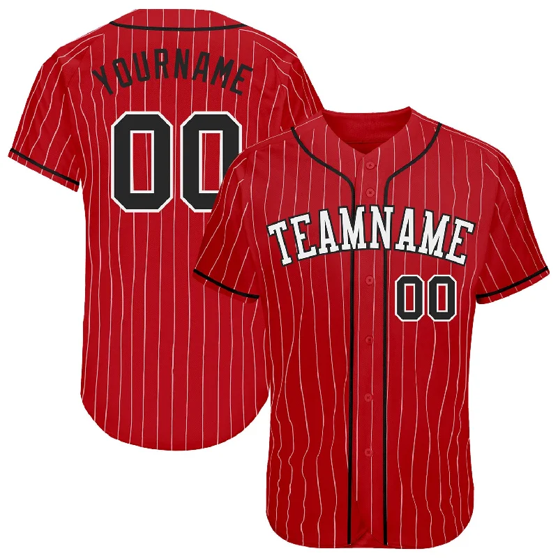 Baseball Jersey with Alumni Design-Custom Red White Pinstripe Black-White Authentic Baseball Jersey